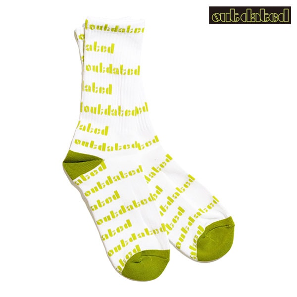 【OUT DATED】LOGO SOCKS white アウトデイテッド ソックス 靴下 スケートボード GRIPTAPE SKATEBOARD