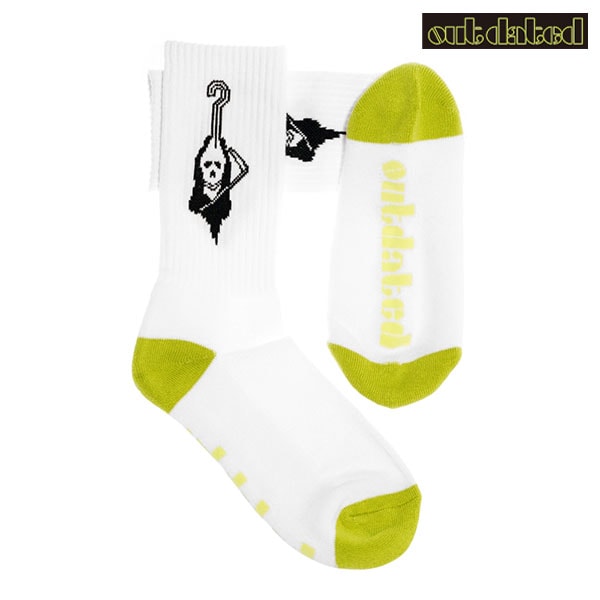 【OUT DATED】DEATH SOCKS white アウトデイテッド ソックス 靴下 スケートボード GRIPTAPE SKATEBOARD