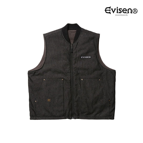【Evisen】MICROFLEECE DENIM REVERSIBLE VEST black エビセン ベスト ジャケット アウター スケートボード スケボー SKATEBOARD
