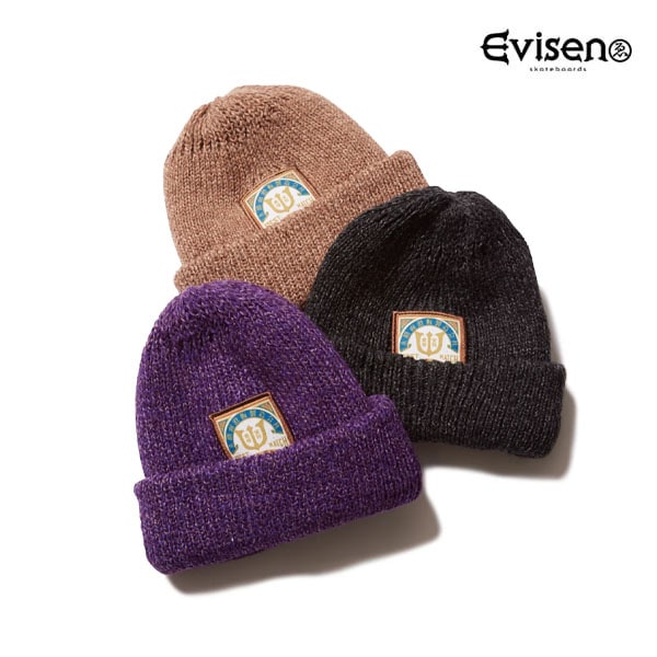 【Evisen】BEST MATCH LABEL BEANIE brown/black/purple エビセン ビーニー ニット帽 帽子 スケートボード スケボー SKATEBOARD