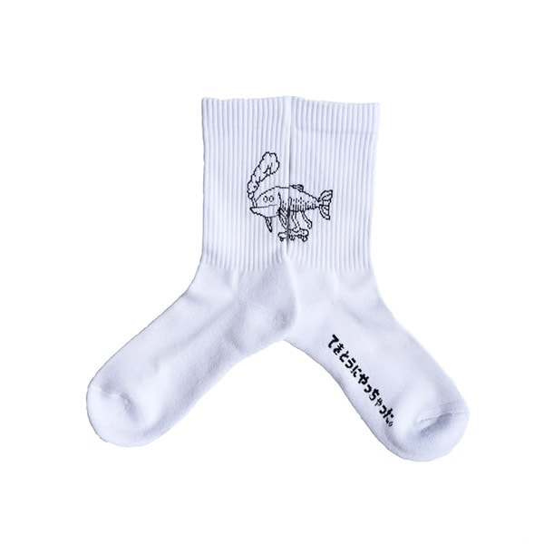 【Chaos Fishing Club】1PAC OSAKANA KUN SOCKS white カオスフィッシングクラブ 靴下 スケートボード スケボー SKATEBOARD