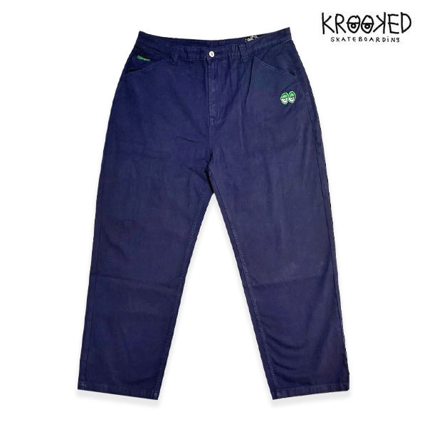 【KROOKED】EYES EMB TWILL PANTS nvy/gn クルキット パンツ スケートボード スケボー SKATEBOARD