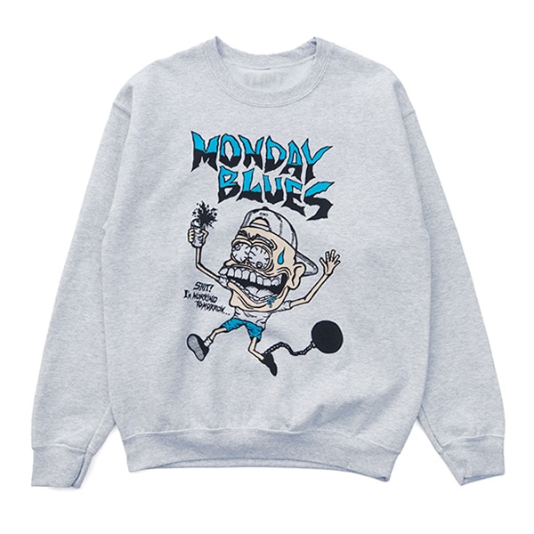 【PLANT】MONDAY BLUES SWEAT SHIRTS ash　プラント スェットシャツ クルーネック トレーナー スケートボード スケボー SKATEBOARD