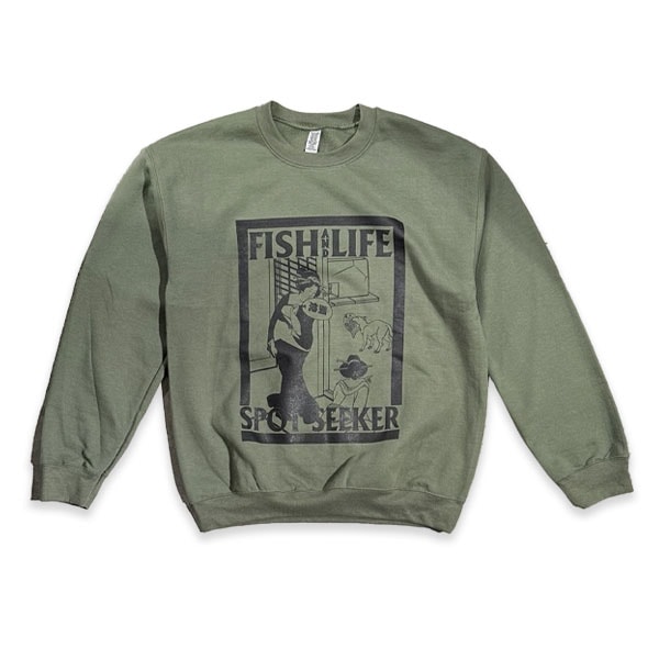 【FISH&LIFE】SPOTSEEKER NO1 SWEAT khaki フィッシュアンドライフ クルーネック トレーナー スケートボード スケボー SKATEBOARD DECK