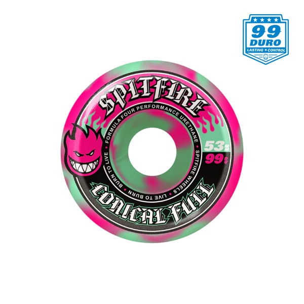 【SPITFIRE】F4 CONICAL FULL 99DU PINK/TEAL SWIRL 53mm スピット ファイアー フォーミュラ フォー ウィール クラシック パーツ WHEEL  スケートボード スケボー SKATEBOARD