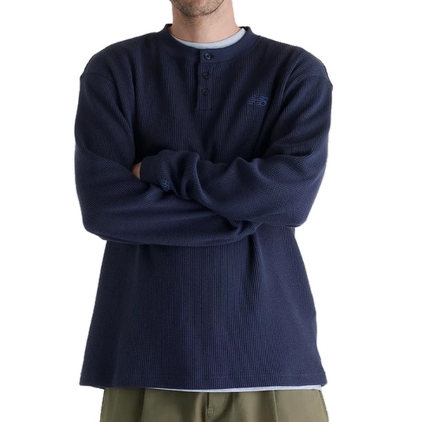 【NEW BALANCE NUMERIC】NB NUMERIC WAFFLE KNIT L/S HENLEY カラー：dark night (DNT)　ニューバランス ヌメリック ヘンリーネック ロングスリーブ 長袖 スケートボード スケボー SKATEBOARD