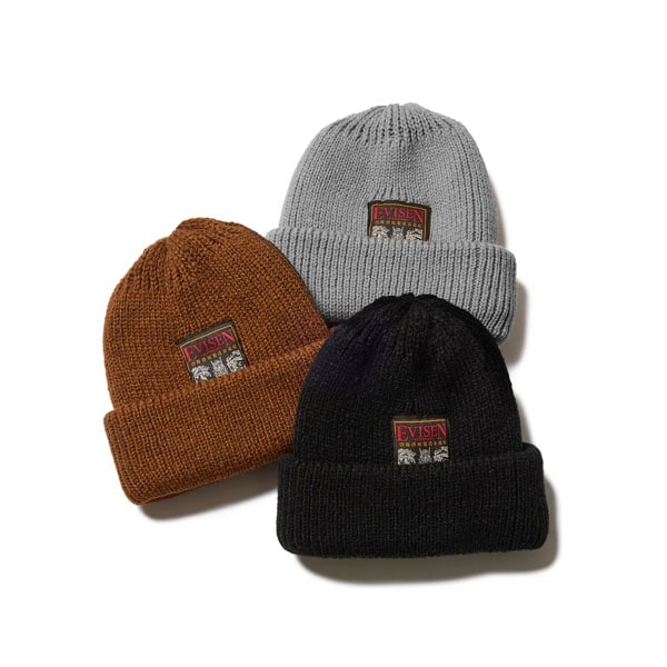 Evisen】DRAGON TAG WATCH CAP dark brown/black/grey エビセン