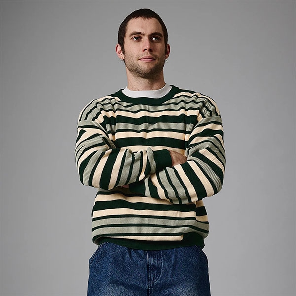 PASS~PORT】STRIPED ORGANIC KNIT SWEATER カラー：dark jade