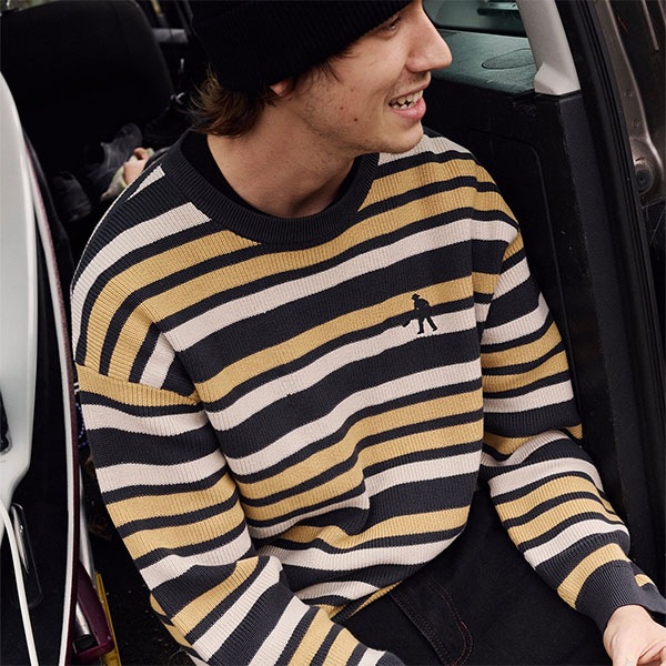 PASS~PORT】STRIPED ORGANIC KNIT SWEATER カラー：dark grey