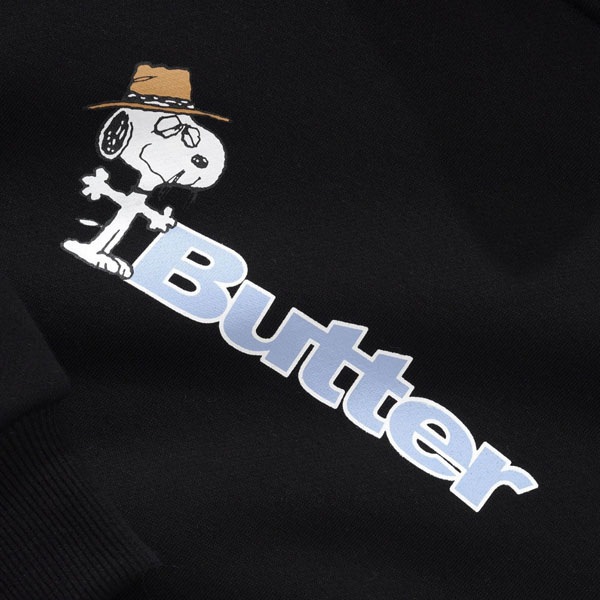 【BUTTERGOODS×PEANUTS】SPIKE LOGO PULLOVER HOOD black バターグッズ パーカー フーディー スケートボード スケボー SKATEBOARD