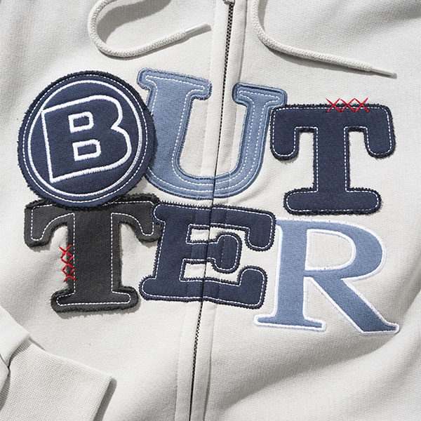 BUTTER GOODS】 PATCHWORK ZIP THRU HOOD cement バターグッズ