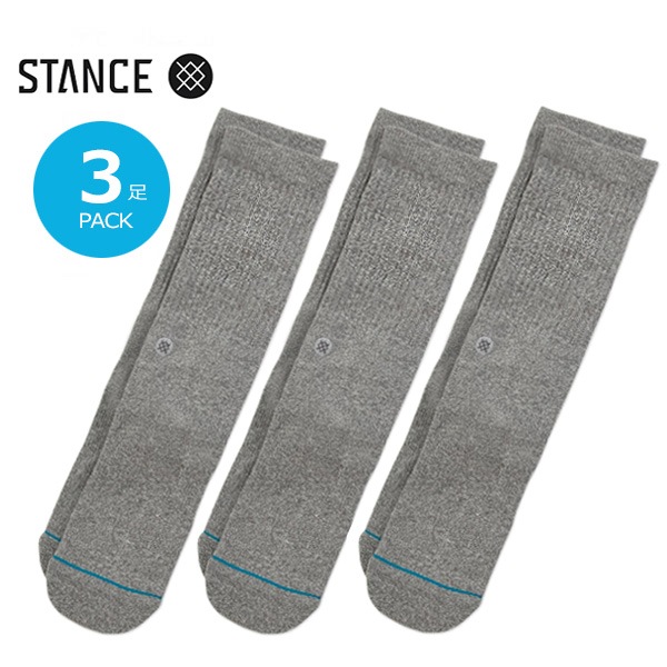 【STANCE】ICON 3 PACK grey heather スタンス ソックス 靴下 スケートボード スケボー SKATEBOARD