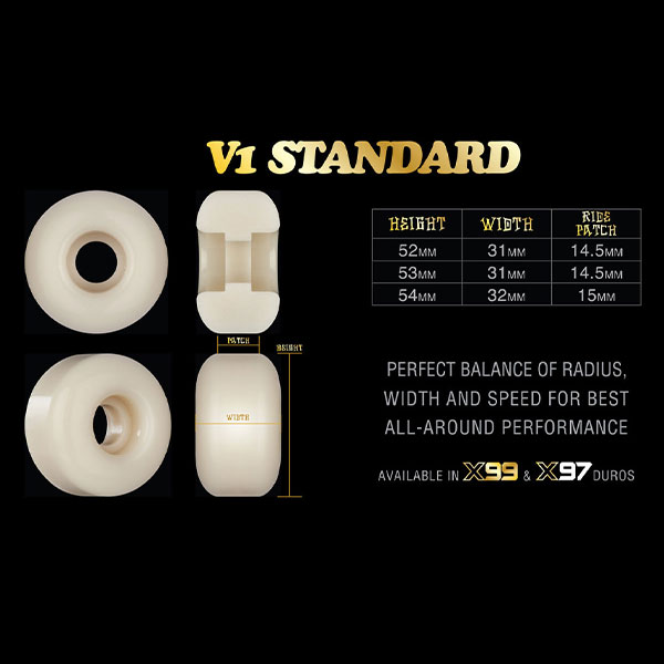 BONES X-FORMULA54㎜99a V1 Bones X-Formula V1 Standard Skateboard Wheels - White/Gold 54mm