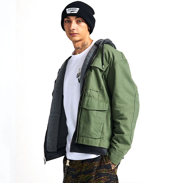 【VANS×Atiba Jefferson】SKATE HAZE MILITARY by Atiba Jefferson カラー:pine forest バンズ アティバ・ジェファーソン ジャケット アウター スケートボード スケボー SKATEBOARD SHOES