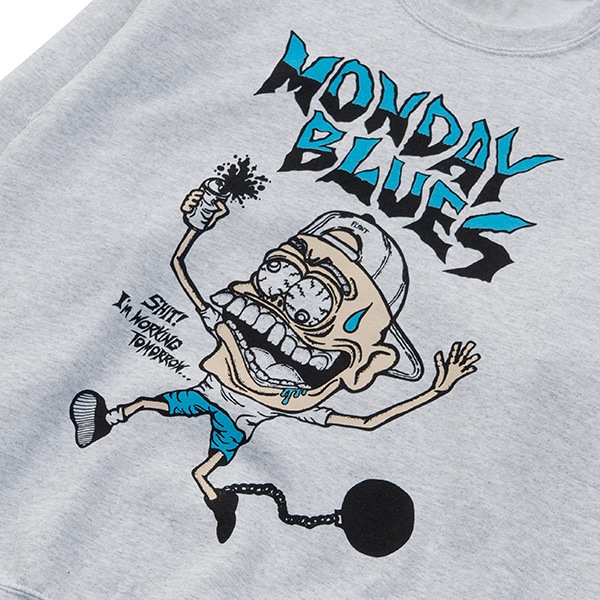 【PLANT】MONDAY BLUES SWEAT SHIRTS ash　プラント スェットシャツ クルーネック トレーナー スケートボード スケボー SKATEBOARD
