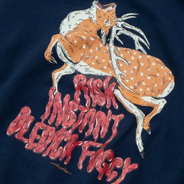 【OLEDICKFOGGY×RISK×INSTANT】MOOSE HOODIE navy インスタント パーカー スケートボード スケボー SKATEBOARD