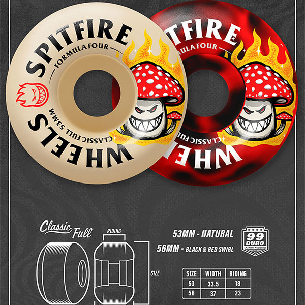 SPITFIRE】SHROOM BIGHEAD SWIRL F4 99DURO CLASSIC FULL SHAPE 56mm