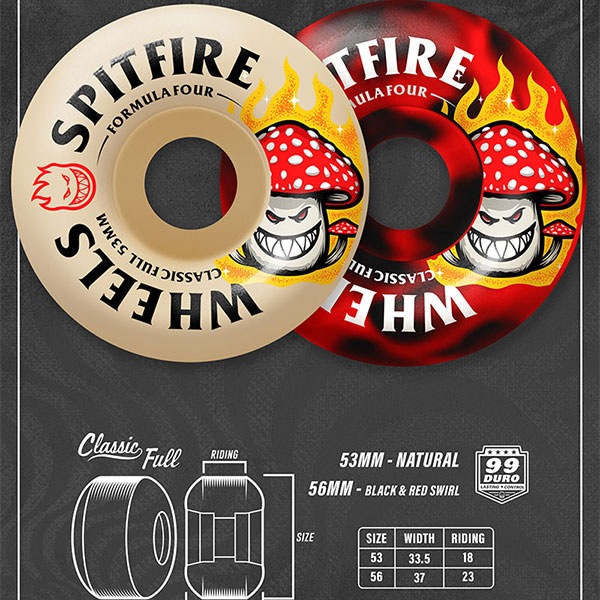 SPITFIRE】SHROOM BIGHEAD NATURAL F4 99DURO CLASSIC FULL SHAPE 53mm