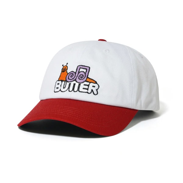 【BUTTER GOODS】SNAIL 6 PANEL CAP white/cardinal バターグッズ キャップ 帽子 スケートボード スケボー SKATEBOARD