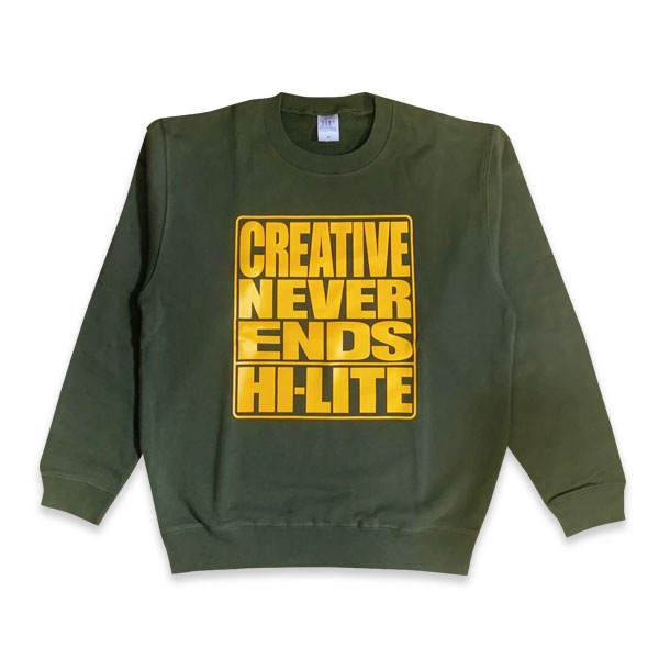 【hi-lite】CREATIVE NEVER ENDS SWEAT light olive ハイライト トレーナー クルーネック スケートボード スケボー SKATEBOARD