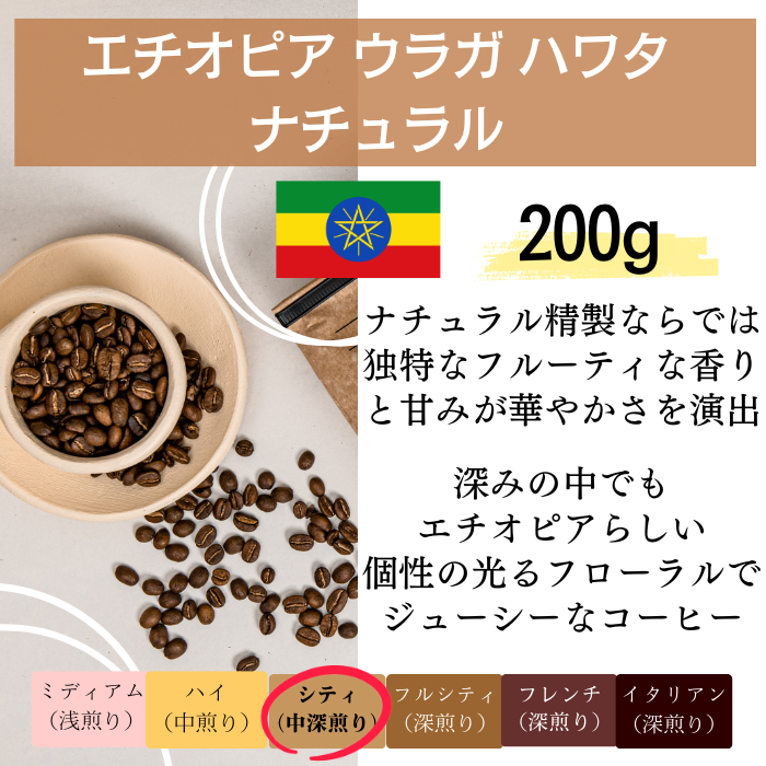 エチオピア ウラガ ハワタ ナチュラル　200g＜シティロースト＞