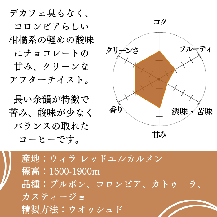 【カフェインレスコーヒー】コロンビア レッドエルカルメン　200g＜シティロースト＞