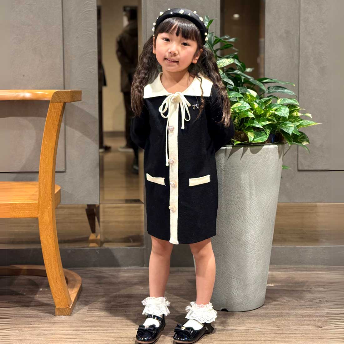 バイカラー衿付ワンピース