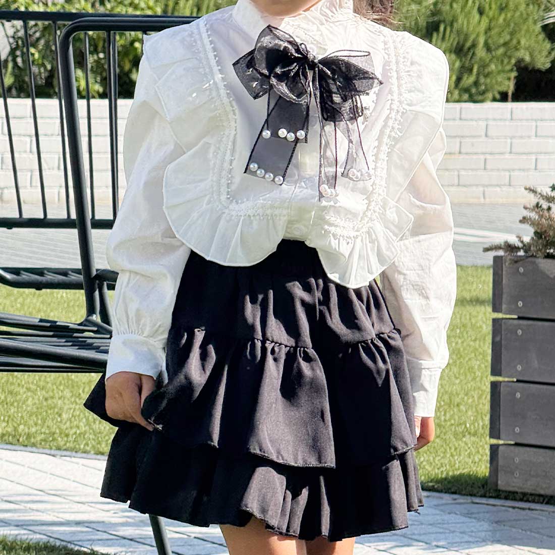 ﾘﾎﾞﾝ付ﾌﾞﾗｳｽ+ｽｶｰﾄｾｯﾄｱｯﾌﾟ | iosonomao moderato | iosonomao