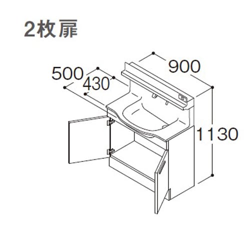 TOTO オクターブスリム 間口900mm 2枚扉 水栓タイプF1 LDSFM090BA