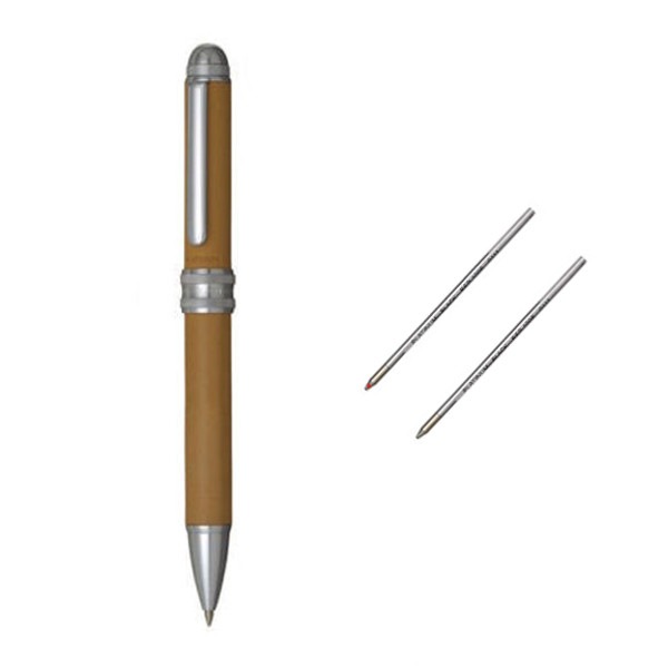 プラチナ万年筆 多機能ペン ダブル3アクション べージュ 牛ヌメ本革