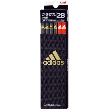 三菱鉛筆 かきかた鉛筆 アディダス 黒金+赤鉛筆 2B＜六角軸＞｜【三菱