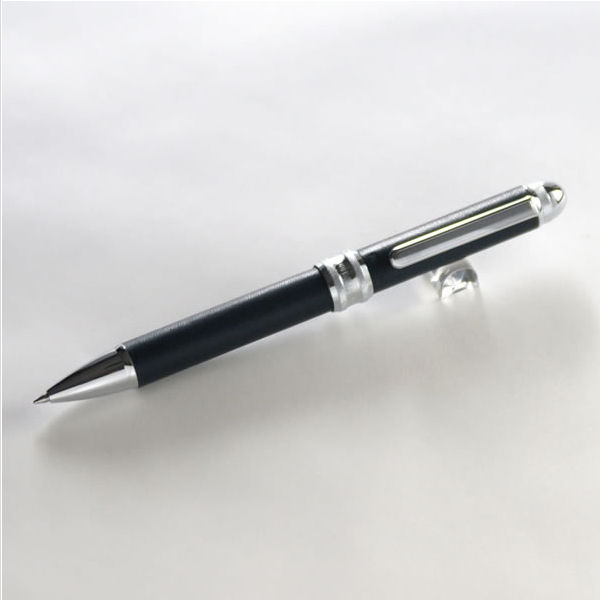 プラチナ万年筆 多機能ペン ダブル３アクション ブルー 牛ヌメ本革巻き 替芯ギフトセット プラチナ万年筆 Platinum 多機能ペン 万年筆 とボールペンの筆記堂