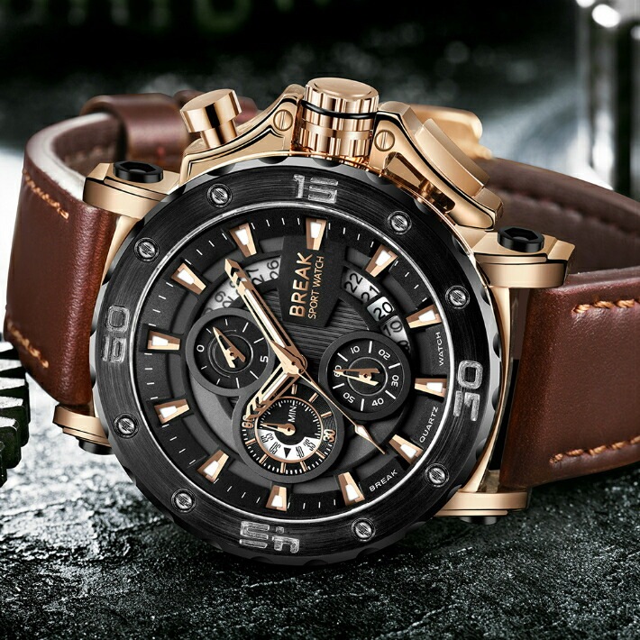 【送料無料・税込み】BREAK TB-0401-042011 腕時計 お洒落 クオーツ メンズ 重厚 高級 クール 流行 カレンダー ストップウォッチ Quartz watches 人気 売れてる ランキング
