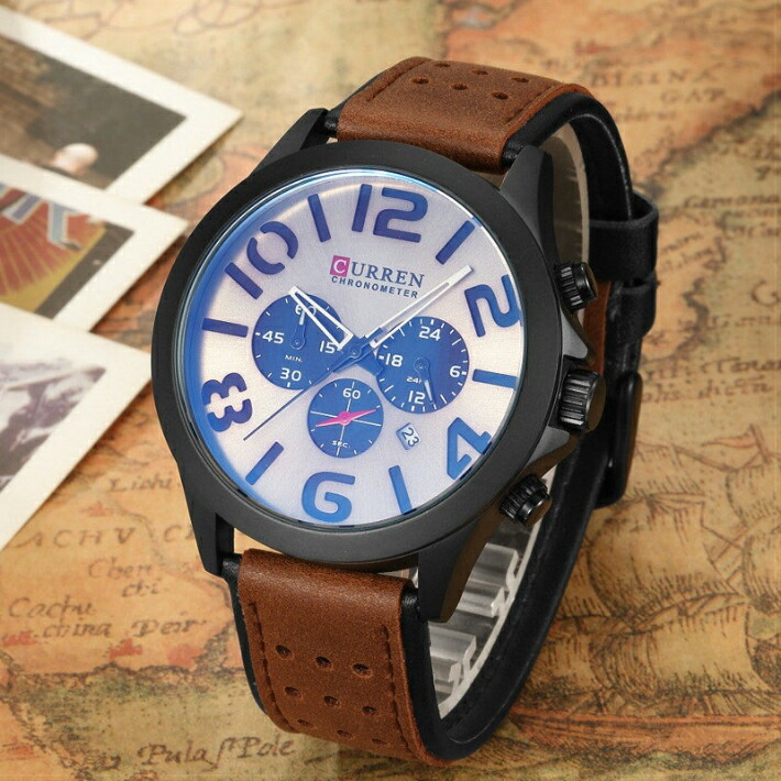 【送料無料・税込み】CURREN TB-050101 腕時計 お洒落 日本製クオーツ メンズ 重厚 高級 クール 流行 カレンダー ストップウォッチ Quartz watches 人気 売れてる ランキング