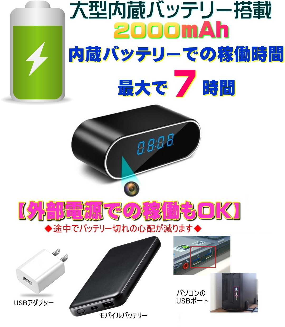 【送料無料・税込み】最新 置時計型防犯カメラ TB-Z10 Wi-Fi 安心 見守り 防犯 監視 ネットワーク カメラ 6400mAh バッテリー マイクロSDカード 記録 可能 動体検知 高画質 4K 録画 録音 i-phone android 長時間 証拠 記録 スパイ spy 隠し 防犯カメラ 小型 人気 ランキング