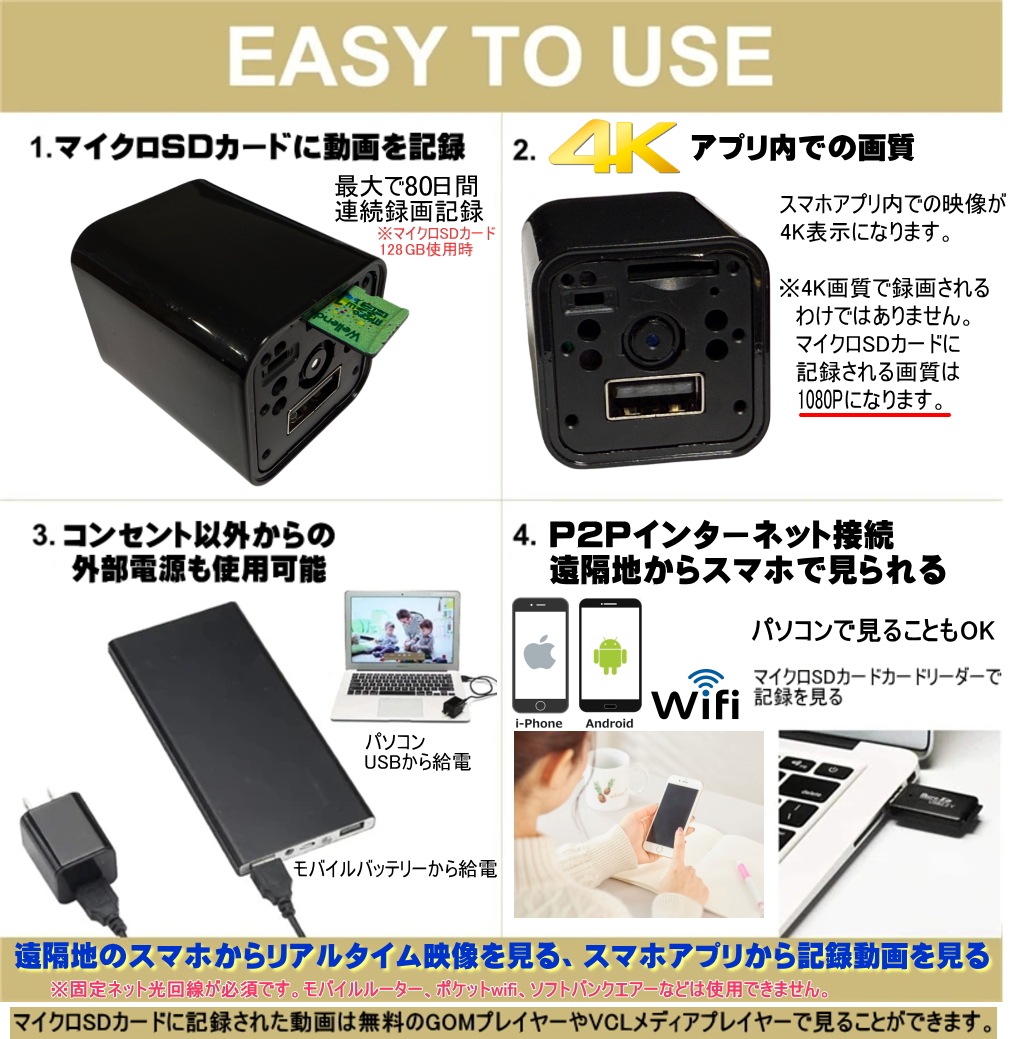 最新 正規品 TB-C1wifi 小型 防犯 カメラ Wi-Fi マイクロSD