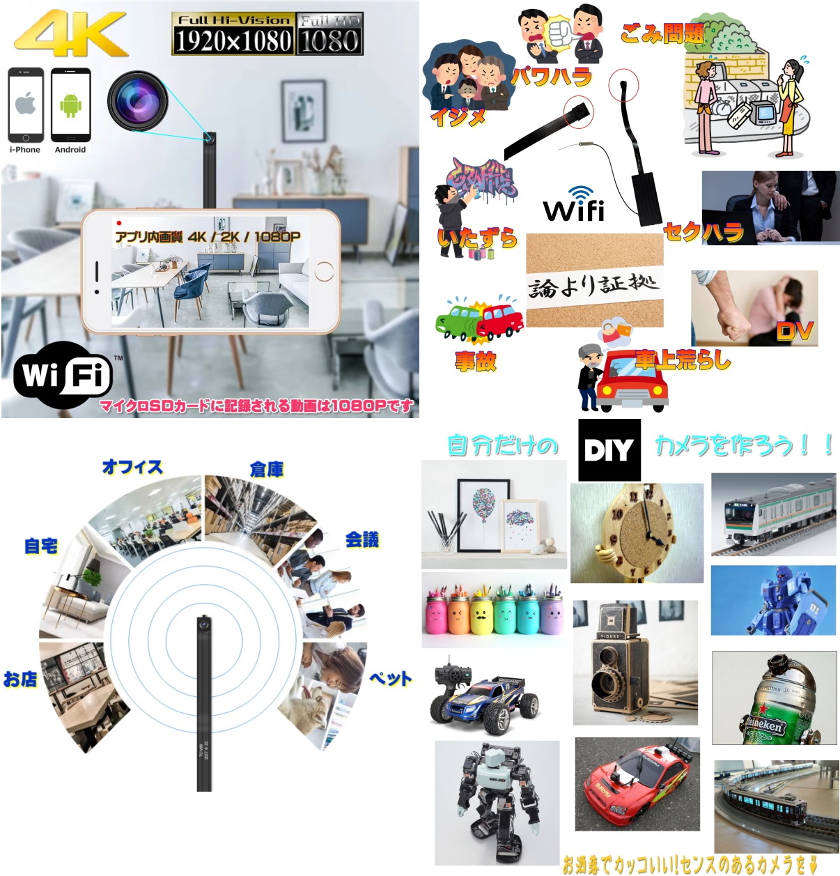 最新 正規品 TB-M1diy 超 小型 ピンホール 防犯 カメラ Wi-Fi マイクロSDカード 128GB対応 長時間録画 1080P ネットワーク P2P 隠しカメラ スパイカメラ DIY 自作 日本語説明書