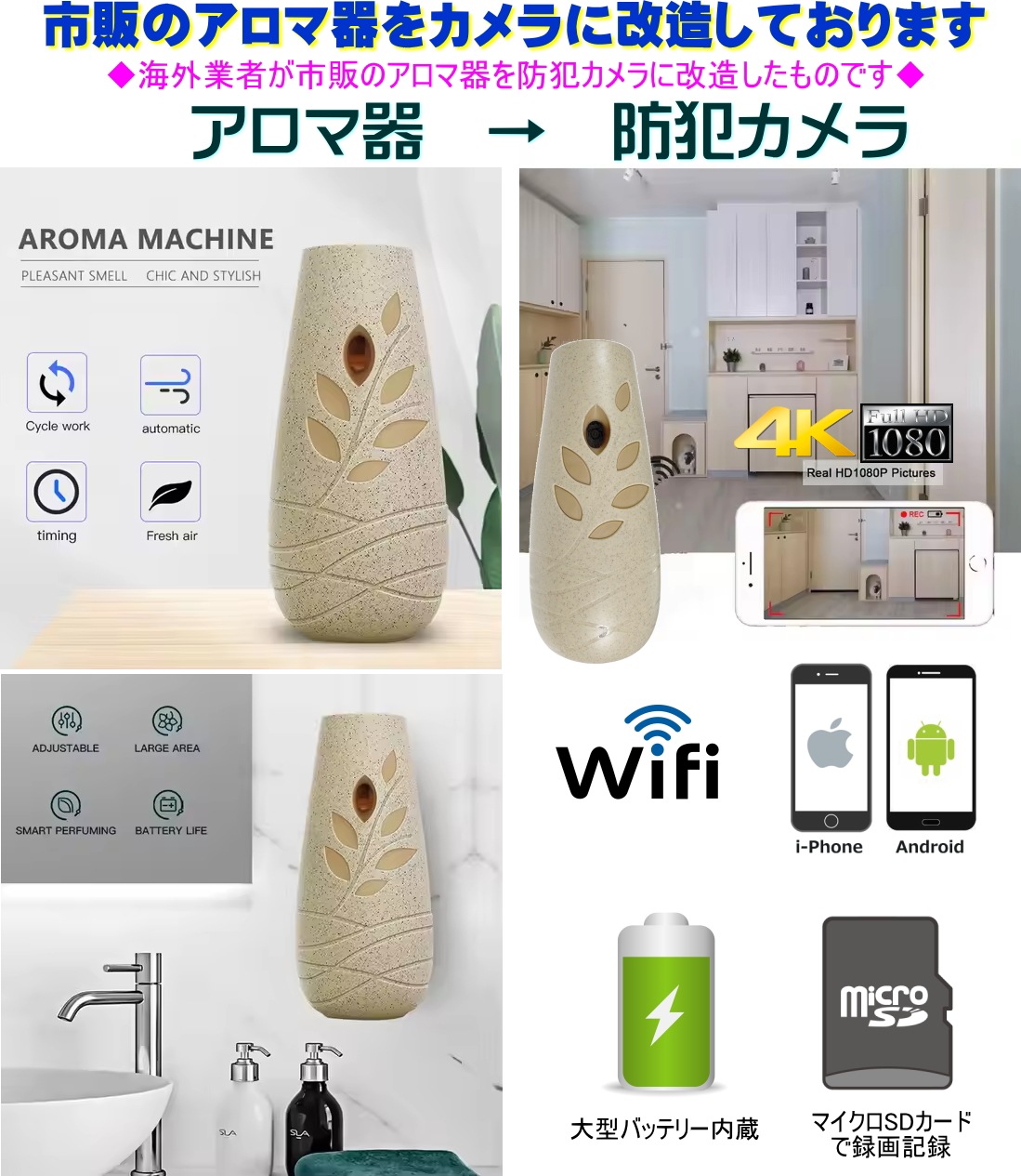 最新 正規品 4K 芳香剤型防犯カメラ TB-SP01 安心 見守り 防犯 監視