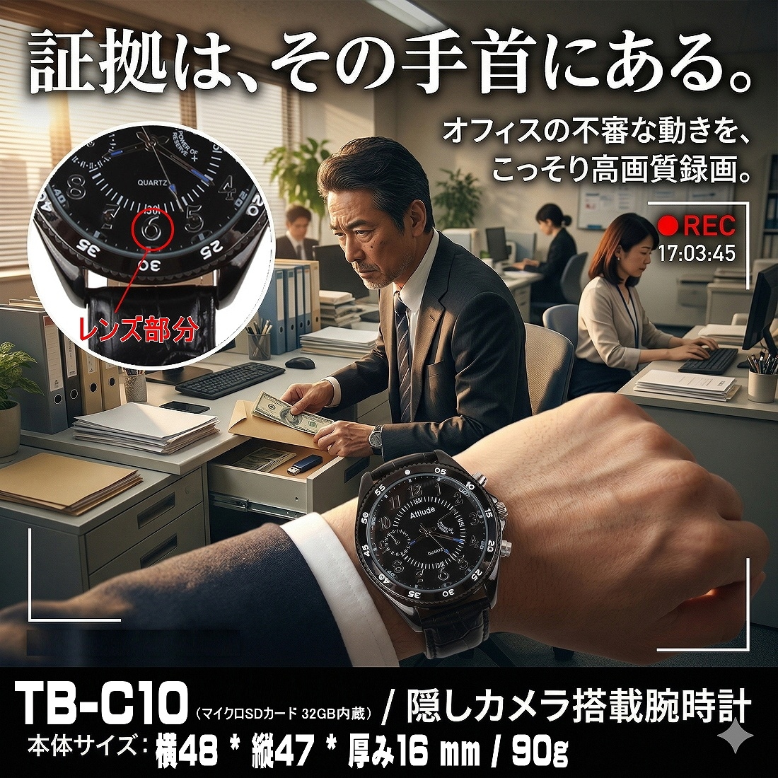 正規品 2026 TB-C10 腕時計型カメラ 32GB メモリ 内蔵 録画 録音 写真 撮影 保存 記録 証拠 簡単 操作 200万画素 ボイスレコーダー 赤外線 動体検知 隠しカメラ スパイカメラ 時計型カメラ