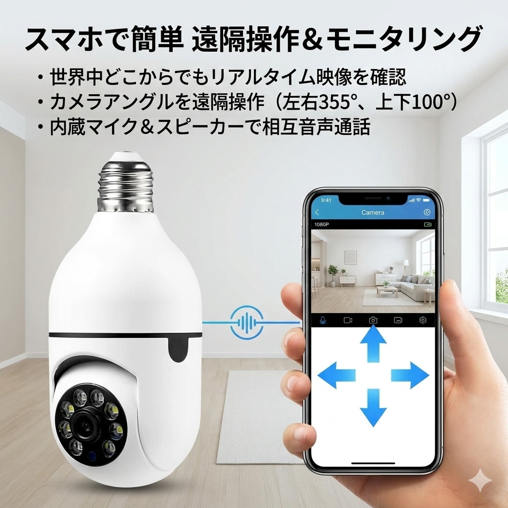 最新 TR-3B Wi-Fi 防犯カメラ 電球ソケット型 E26 E27対応 工事不要