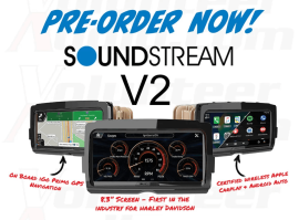 予約注文のみ – SoundStream V2 8.3 インチ プラグ アンド プレイ ヘッドユニット、ワイヤレス Apple CarPlay および Android Auto 搭載 2014 ～ 2023 年 Harley Davidson® ツーリング バイク用