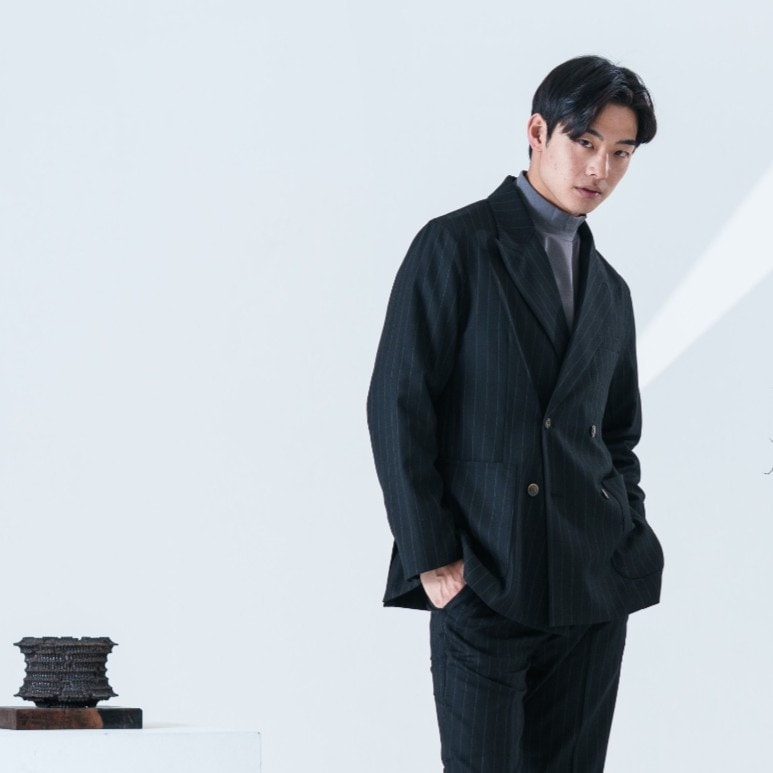 ウールストライプダブルジャケット
