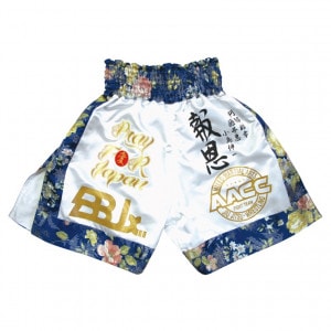 ISAMI ボクシングショーツ M ホワイト/ブルー　はじめの一歩　オーダー品 ウエア（ファイトショーツ） | ISAMI(イサミ) |格闘技 武道具