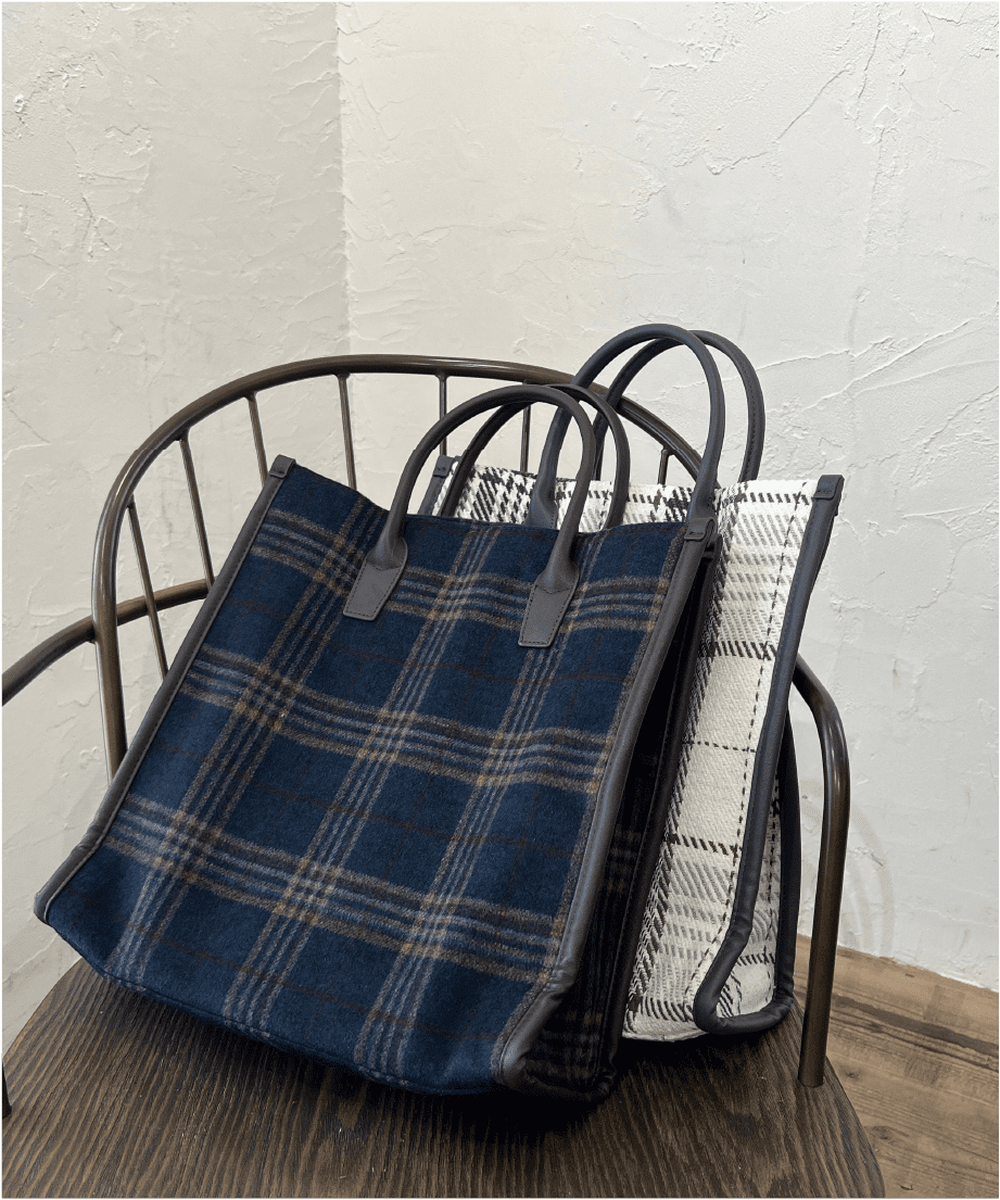 チェックスクエアトート