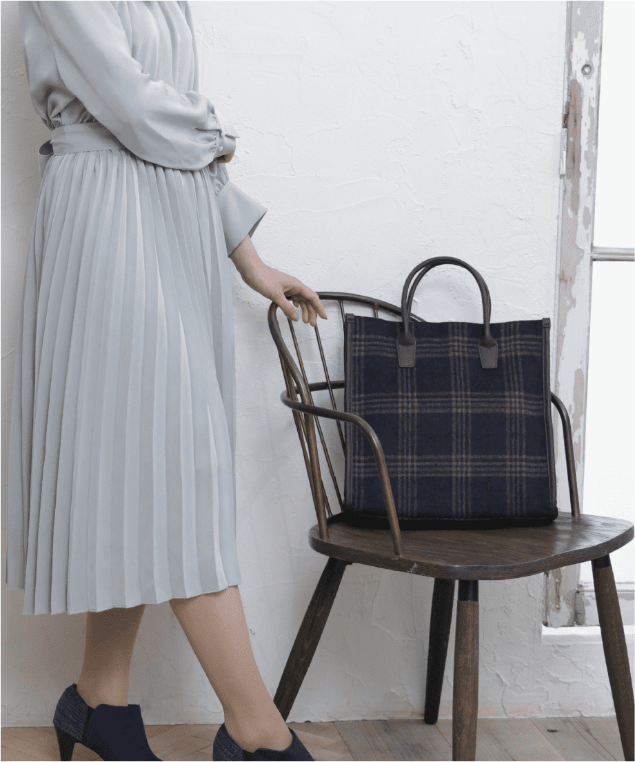 チェックスクエアトート