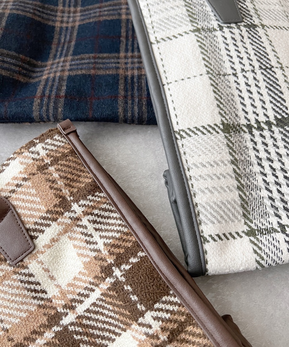 チェックスクエアトート