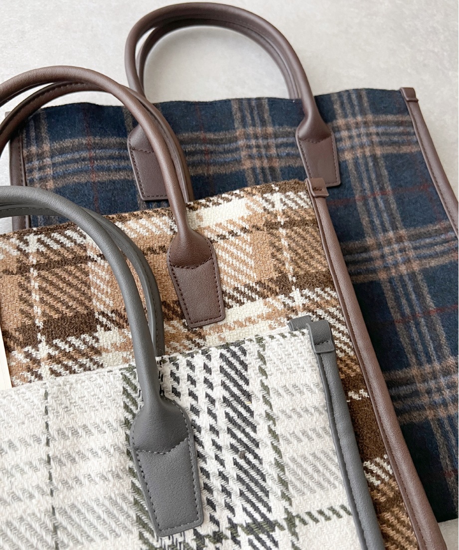 チェックスクエアトート