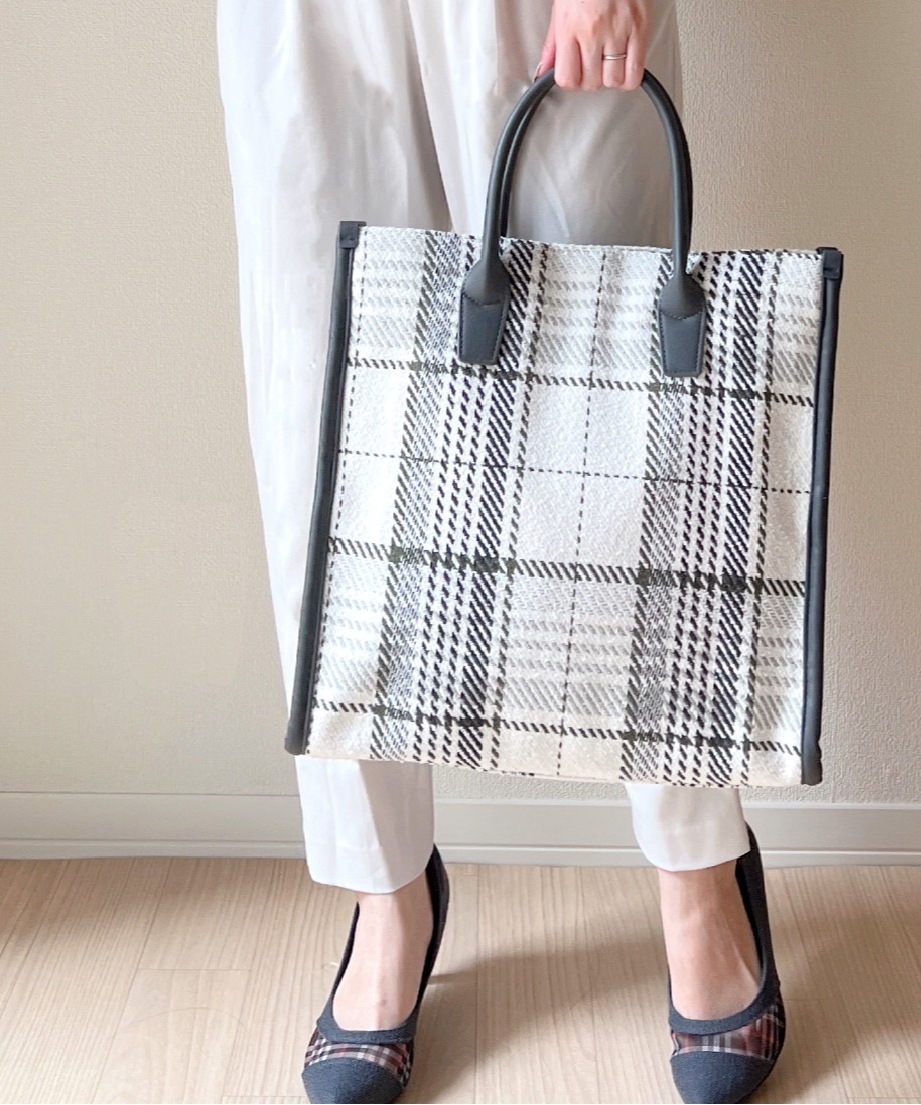 チェックスクエアトート