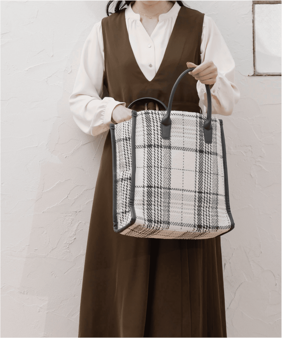 チェックスクエアトート