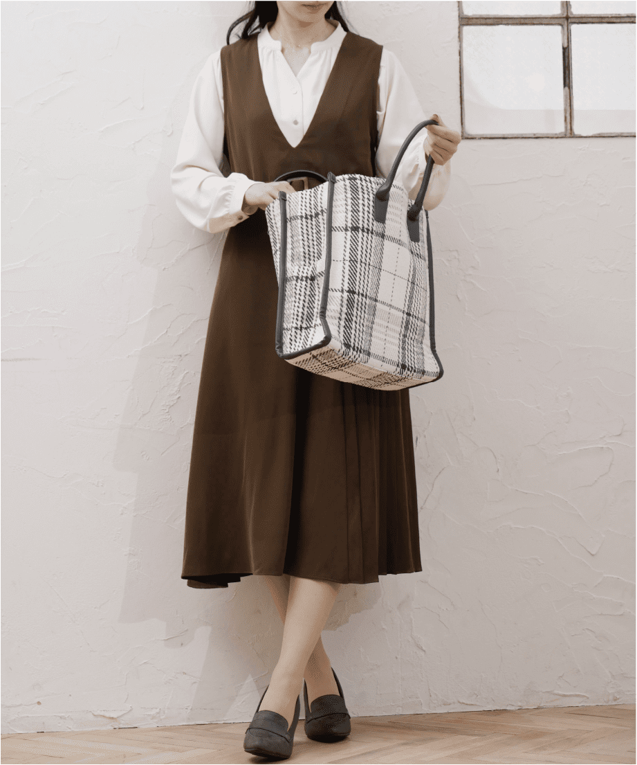 チェックスクエアトート